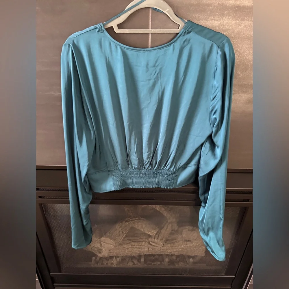 Free People Myra Teal Twist Front Blouse - Picture 2 of 4